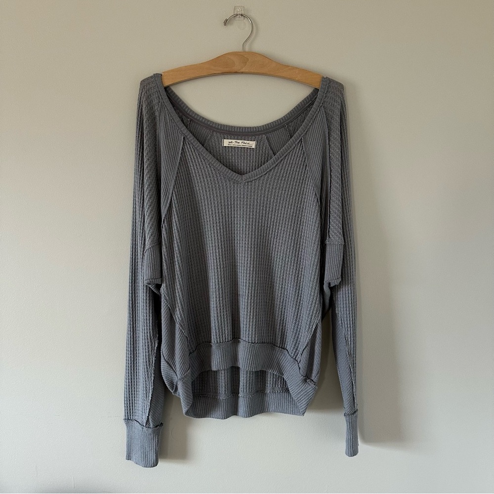 We The Free V-neck Raw Edge Waffle Long Sleeve Tee